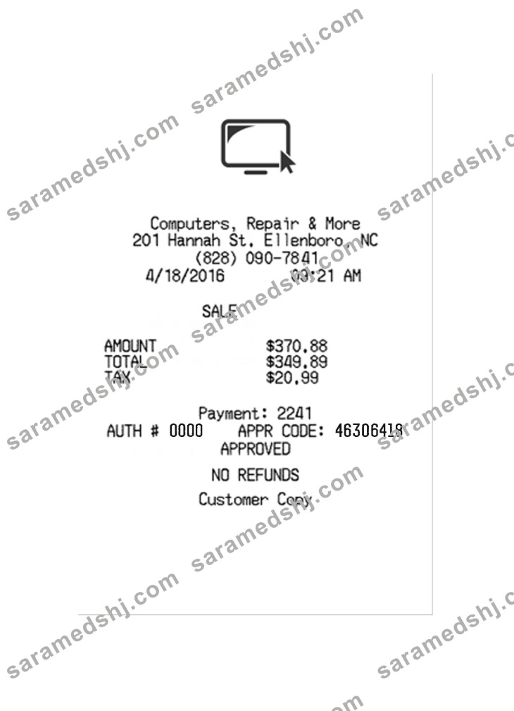 COMPUTERS,REPAIR & MORE payment receipt